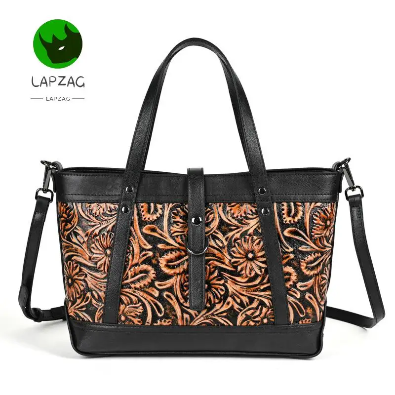 Lapzag Large Capacity Crossbody Women's Bag Cowhide Tote Bag Handbag American big Brown coffee Leather shoulder bags for Ladies