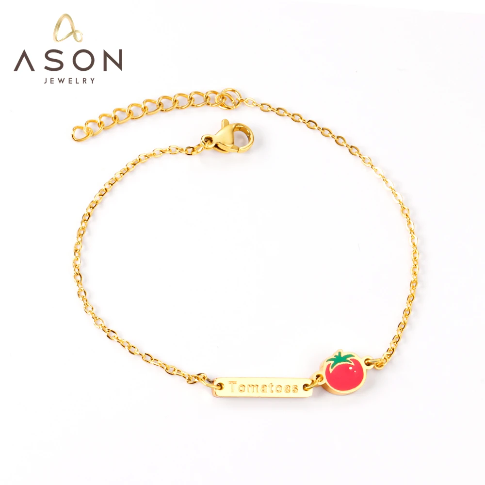 ASONSTEEL Lovely Cartoon Tomato Charm Bracelet 316L Stainless Steel Adjustable Bangle for Women Gift Fashion Jewelry Accessories