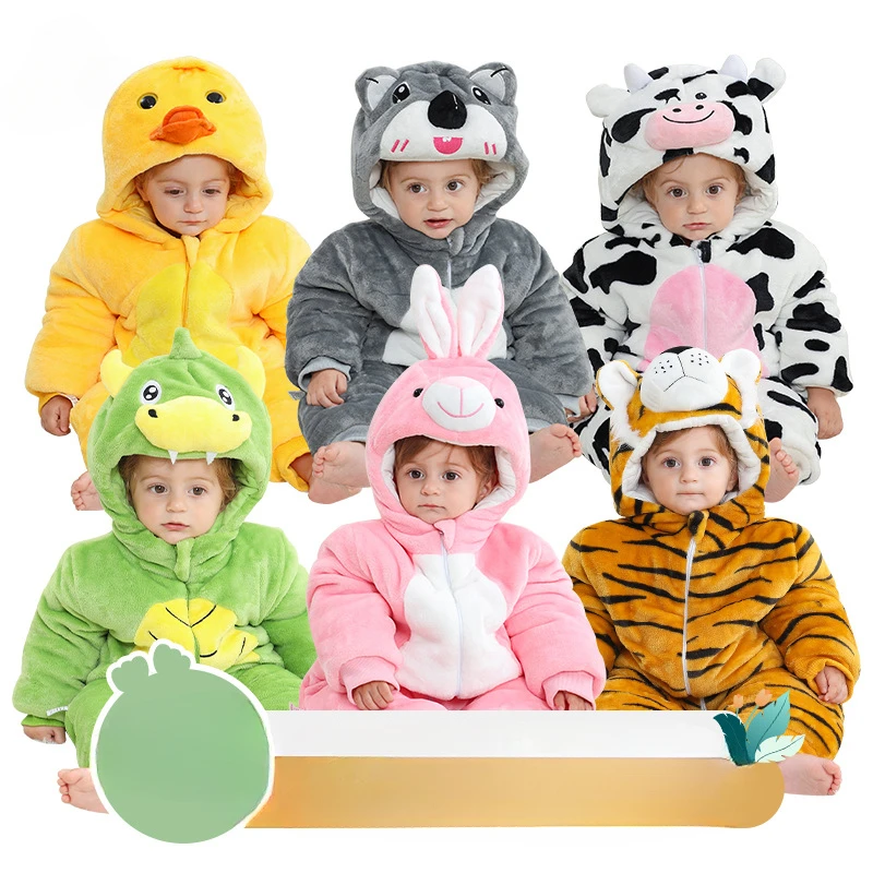 Newborn Animals Bodysuit Cute Chicken Lion Jumpsuit Children Winter Crawl Suit Warm Thickened Kids Zentai Sleepwear Boys Girls