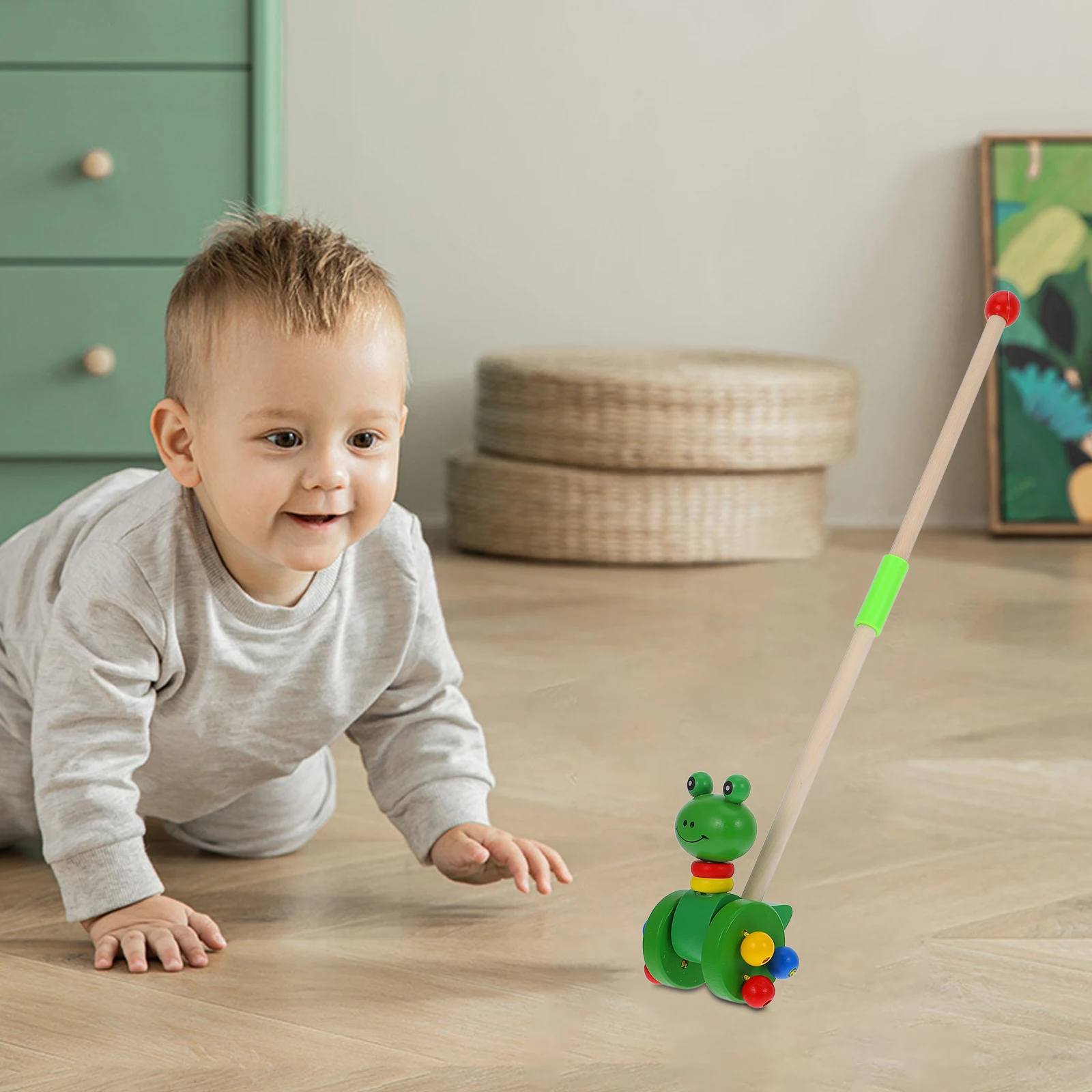 Andador para bebé de la primera infancia, carrito de madera para niños, juguetes para niños pequeños, coche de empuje, Color brillante, forma educativa de dibujos animados