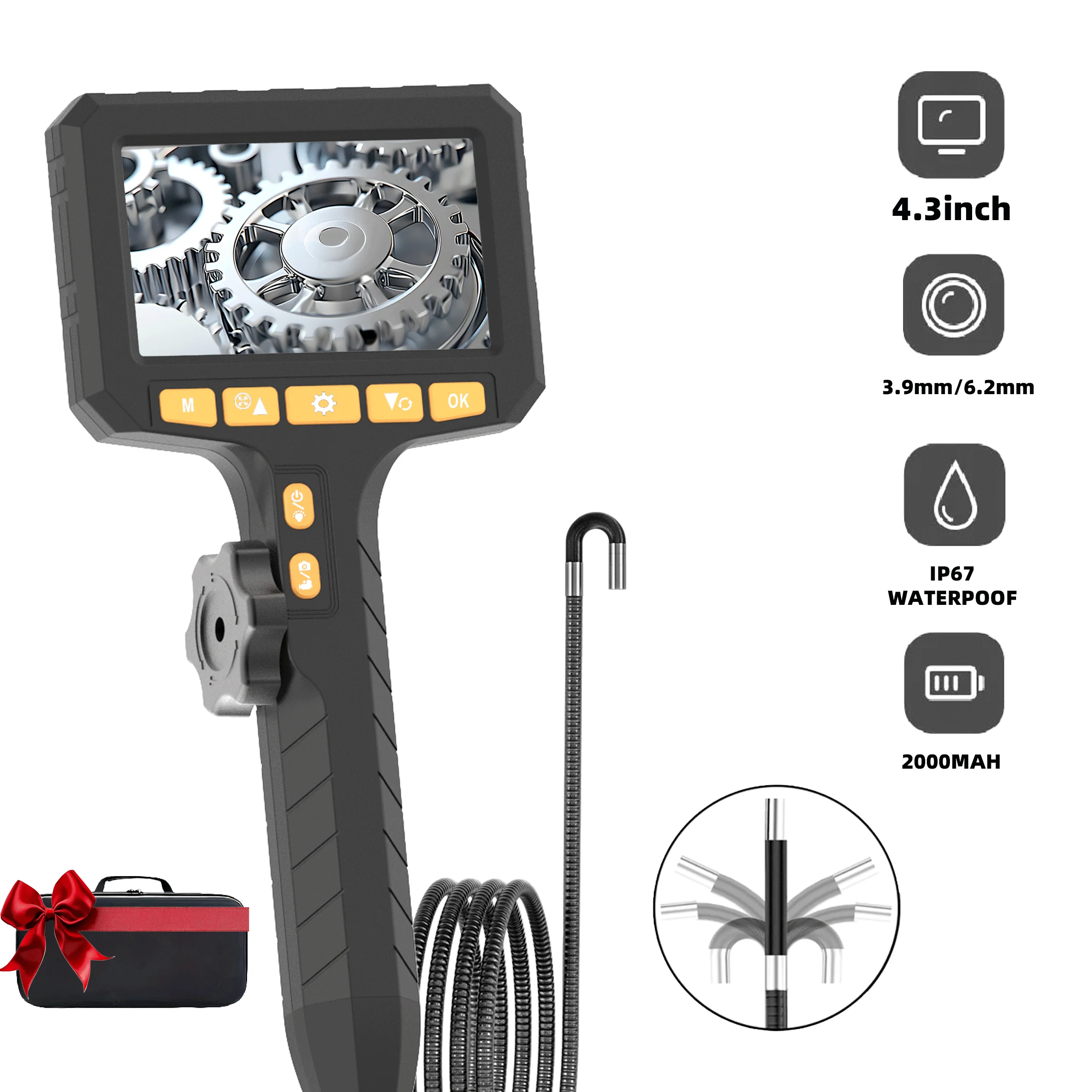 

3.9/6.2mm HD Two-Way Rotary 360° Industrial Piping Endoscope Camera Borescope Inspection with 4.3Inch IPS Screen