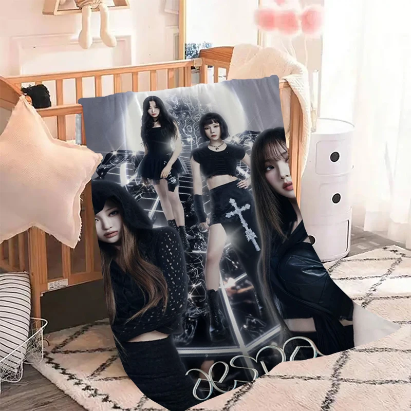 Kpop A-Aespa Blanket Custom Cobija Fluffy Soft Blankets for Decorative Sofa Catnap Microfiber Bedding Knee Bed Throw Fleece Nap