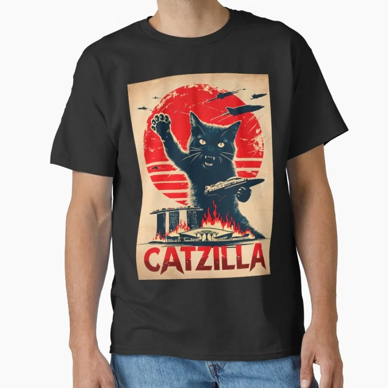 

0808 Catzilla vintage King of Monster Gift t shirt for Cat Lover Cute kitty Graphic tee Short Sleeve y2k clothes All size tops