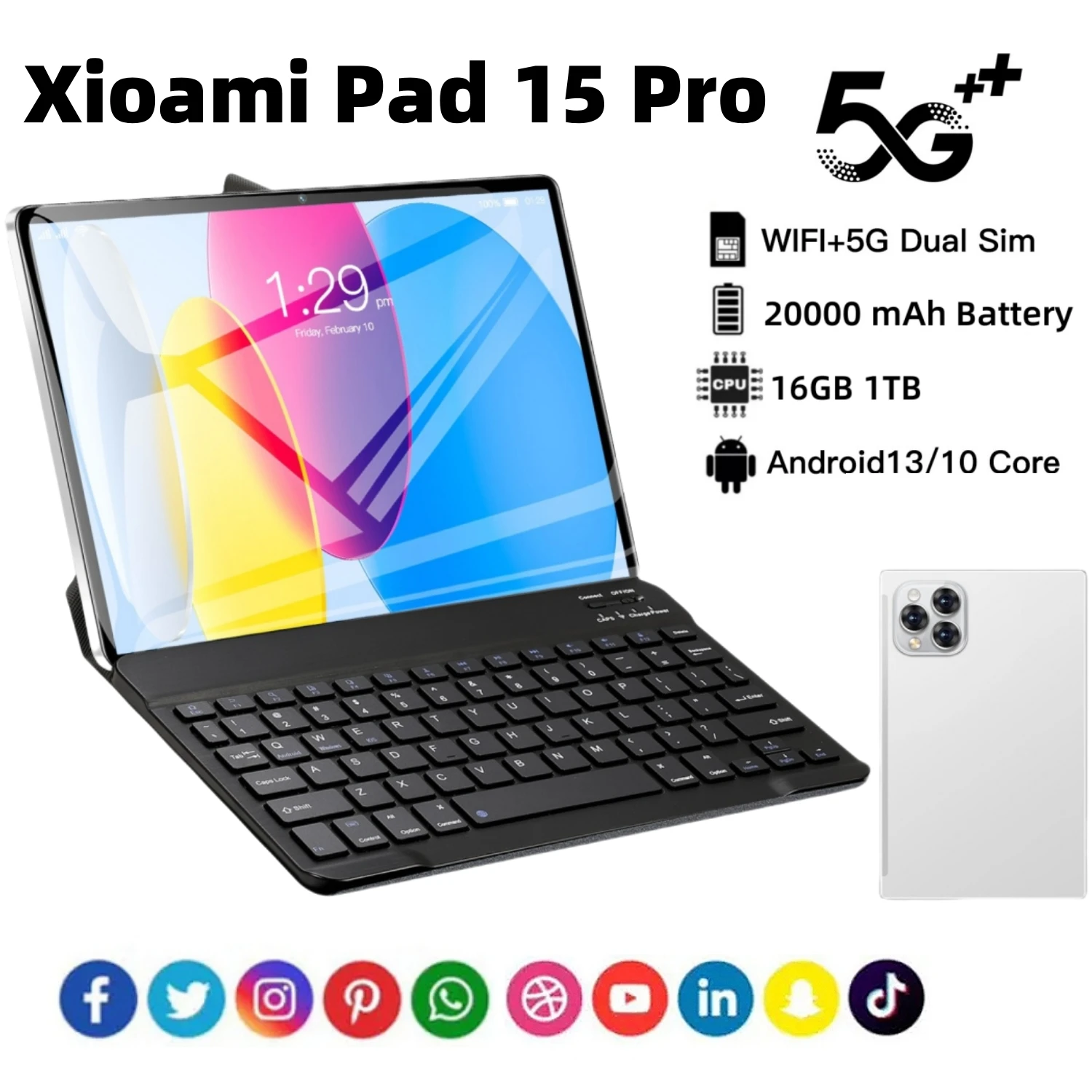 

Global Version Pad15 Pro xioaml Tablet 10.1 Inch 16GB+1028GB GPS 5G WiFi GPS Dual SIM Bluetooth HD Full Screen Tablet PC 2024