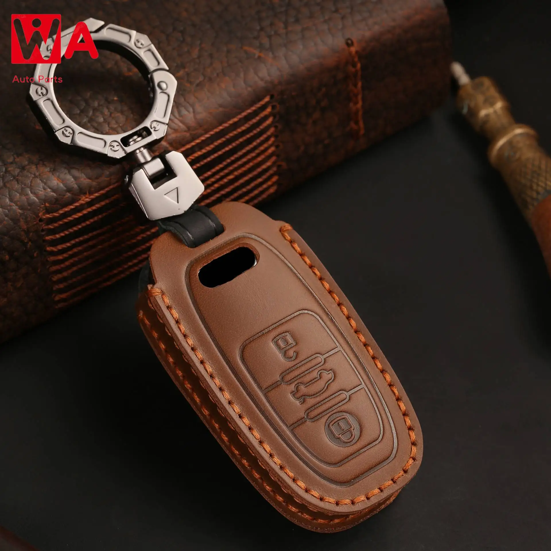 

Genuine Leather Car Key Cover For Audi A1 A3 A4 A5 A6 A7 A8 Quattro Q3 Q5 Q7 2009-2015 Keyring Shell Fob Case Holder