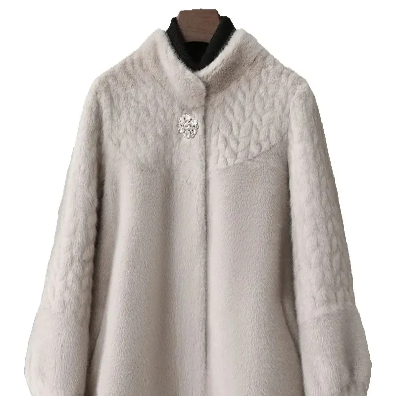 

Шуба из норки Haining, короткий стиль для мам среднего и пожилого возраста, мех золотой норки, стильный и универсальный для женщин.