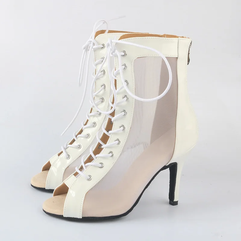 Wedopus Latin Dans Laarzen 8.5CM Hak Suède Zachte Zool Witte Bruiloft Dansen Hakken Laarzen voor Vrouwen Indoor Dansschoenen Salsa