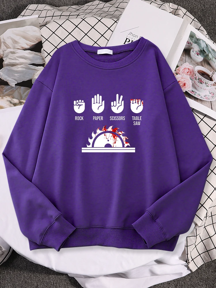 Rock Paper Scissors Table Saw Creative Women Hoodies Shoulder Drop Sweatshirts Oversize Soft Outerwear Loose Simple Female Tops