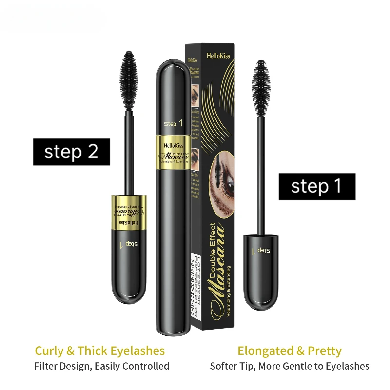 4D Mascara Double Effect Lengthen Curling Thick Eyelash Waterproof Long Lasting Lash Silk Fiber Lengthening Extension Makeup