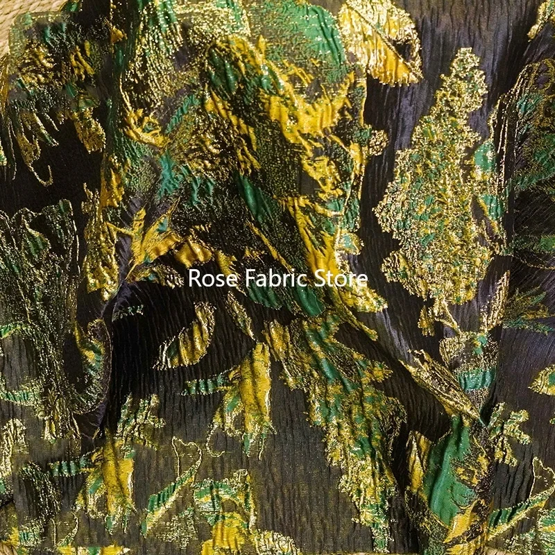 Relief Gold Silk Yarn Dyed Jacquard Fabric Retro Dress Vest Fluffy Decorative For Tops, Dresses, Shirts, Overalls, Pillows, Bags