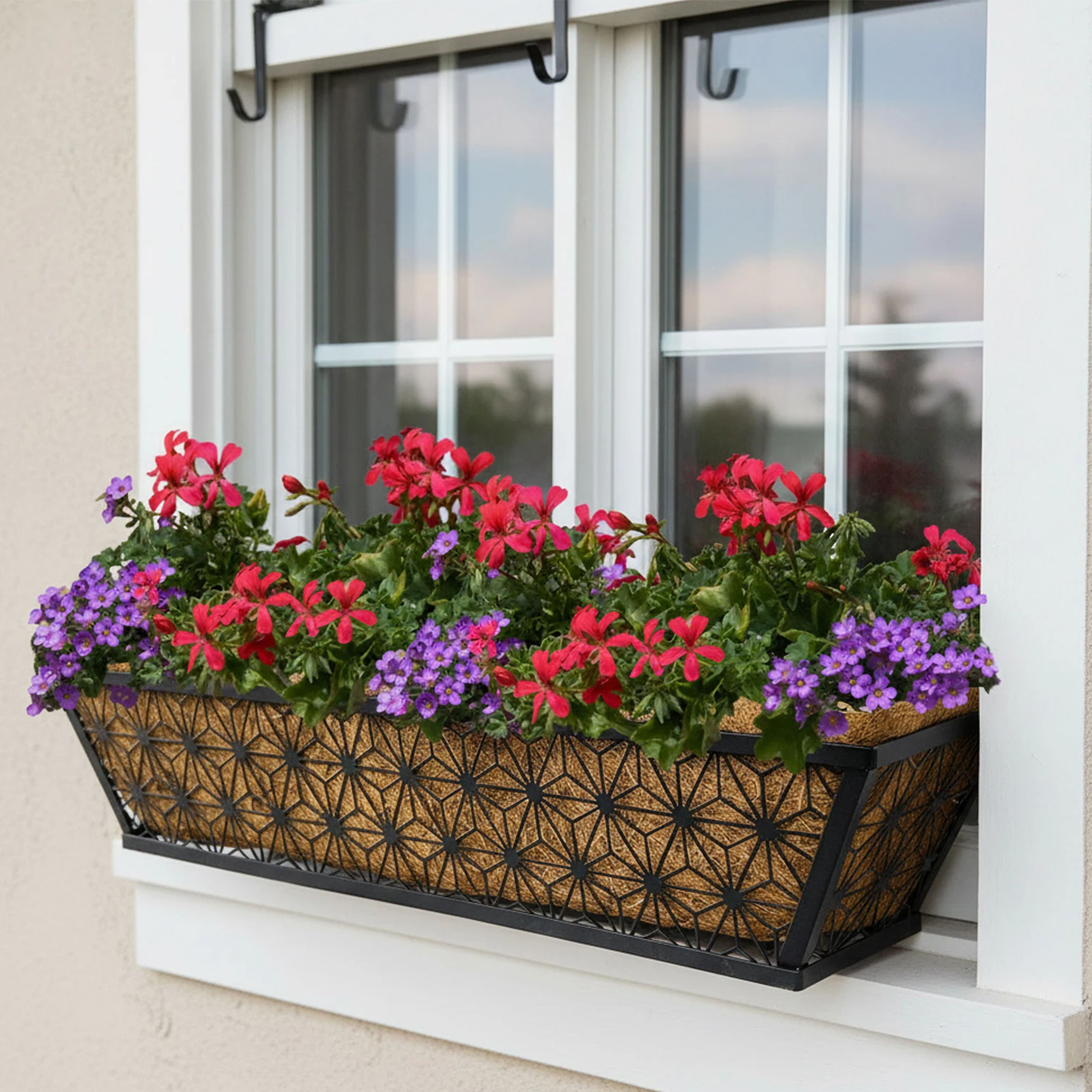 2pcs 24 Inch Window Deck Railing Planter Boxes with Coconut Liner Steel Hanging Flower Planter for Garden Balcony and Home Decor view 4