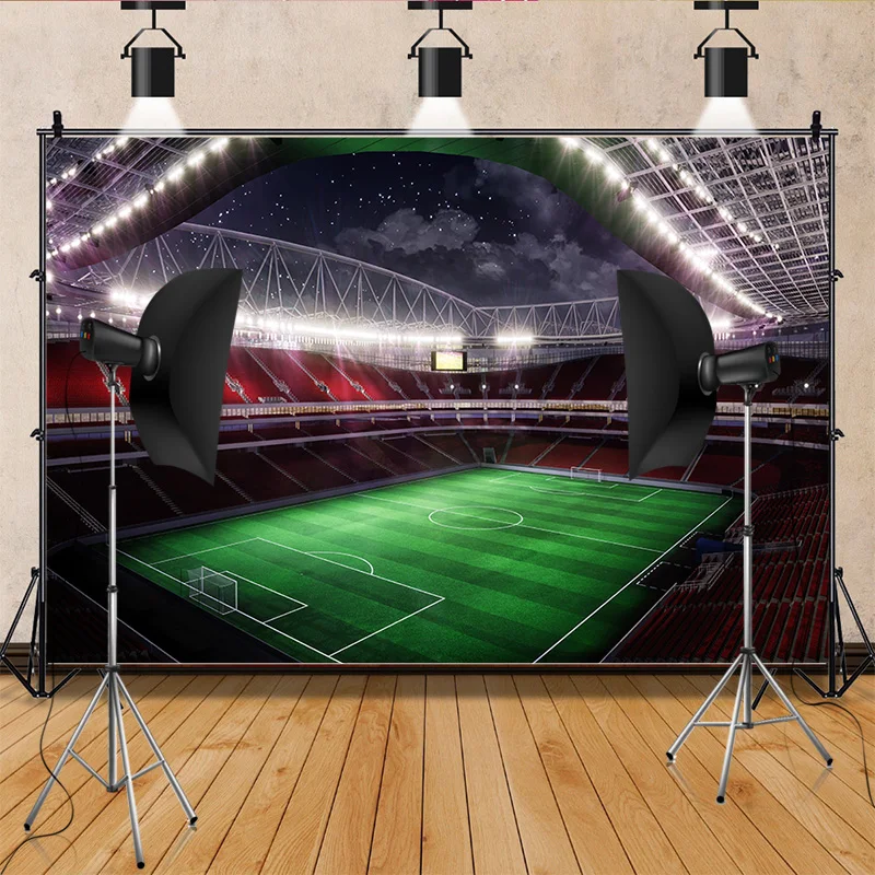 

Stadium Trophy Soccer Photography Background Final Match Pitch Ball Goalpost Free Kick Football Birthday Party Backdrops FO-41