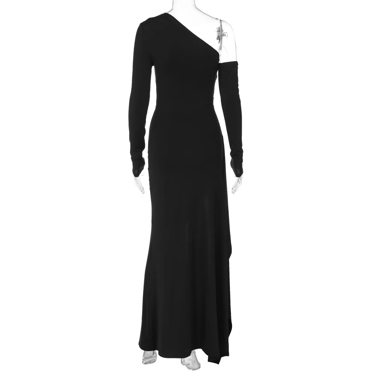 DSMTRC femmes automne Chic à manches longues froncé vacances robes de soirée élégant Sexy une épaule moulante Maxi robe robes de soirée