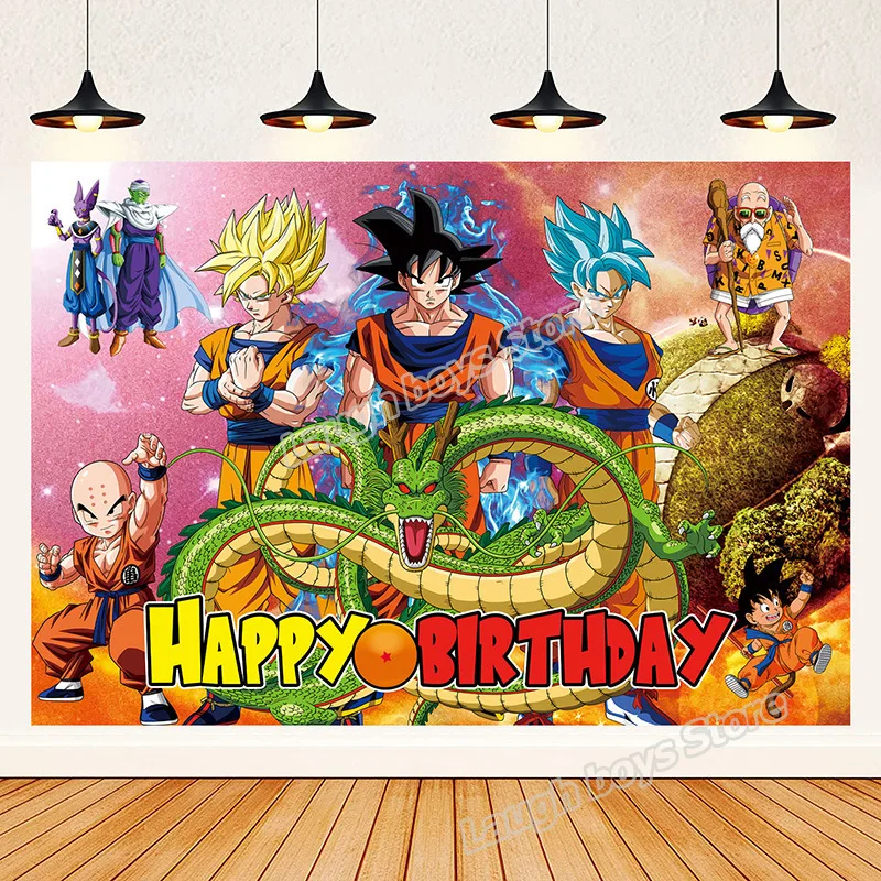 Dragon Ball Z Party Backdrop Goku Figure Birthday Poster Template Photography BackGround Kids Birthday Party Supplies Decoration