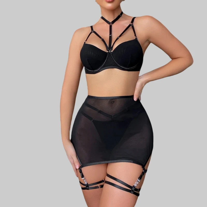 

Toucheart Trendy Lingerie 4 Pieces Set Exotic Sexy Bra Eroctic Garter Underwear Set Women's Mesh See-through Luxury Underwear