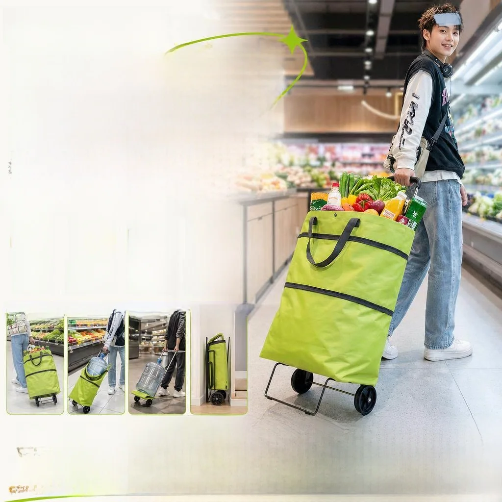 

Portable Folding Lightweight Shopping Cart for Young People Hand Pulling Vegetable Buying Sturdy And Durable Trolley