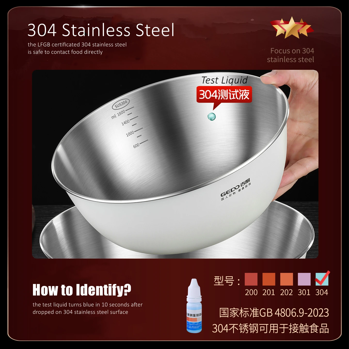 950ml~6700ml LFGB Certification 304 Stainless Steel Kitchen Salad Bowl Fall Resistant Seafood Basin Accurate Scale Dining Plate