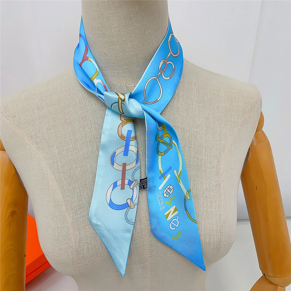 2025 Bevel Silk Scarf 5 * 90cm Digital Printing High-quality Twill Binding Bag Accessories Headband Companion
