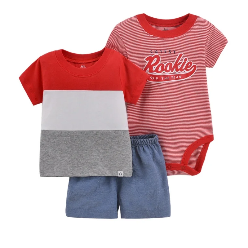 Conjunto de verano para bebé recién nacido, ropa de algodón de dinosaurio de dibujos animados, manga corta + Pantalones cortos + Mono, ropa