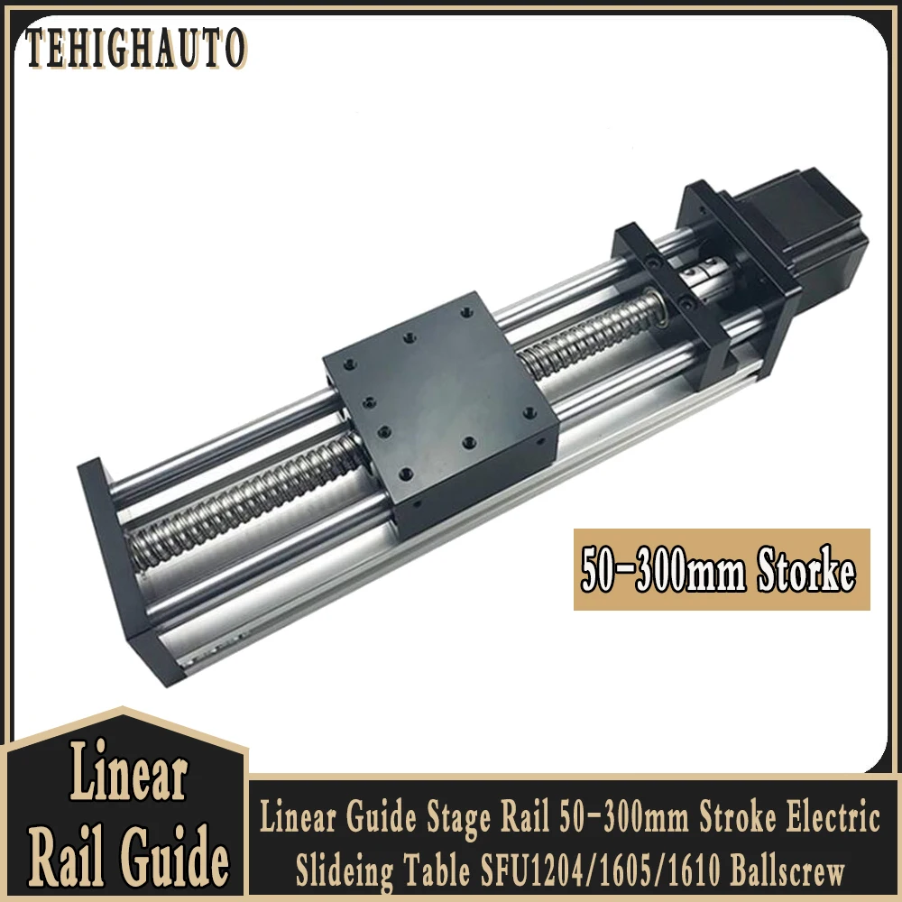 Linear Guide Stage Rail 50-300mm Stroke1.2/2/3Nm Nema23 Stepper Motor Kits Slideing Table SFU1204/1605/1610 Ballscrew Workbench