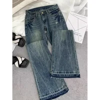 American retro low-waisted jeans female autumn new embroidery old casual fashion temperament slim Joker bell bottoms. 4