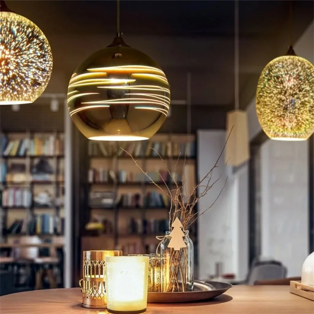 

Modern 3D Colorful Pendant Lights Creativity Glass Lamp Fireworks Design Pendant Lamp Loft Bar Dining Lamp Ball Hanging Light