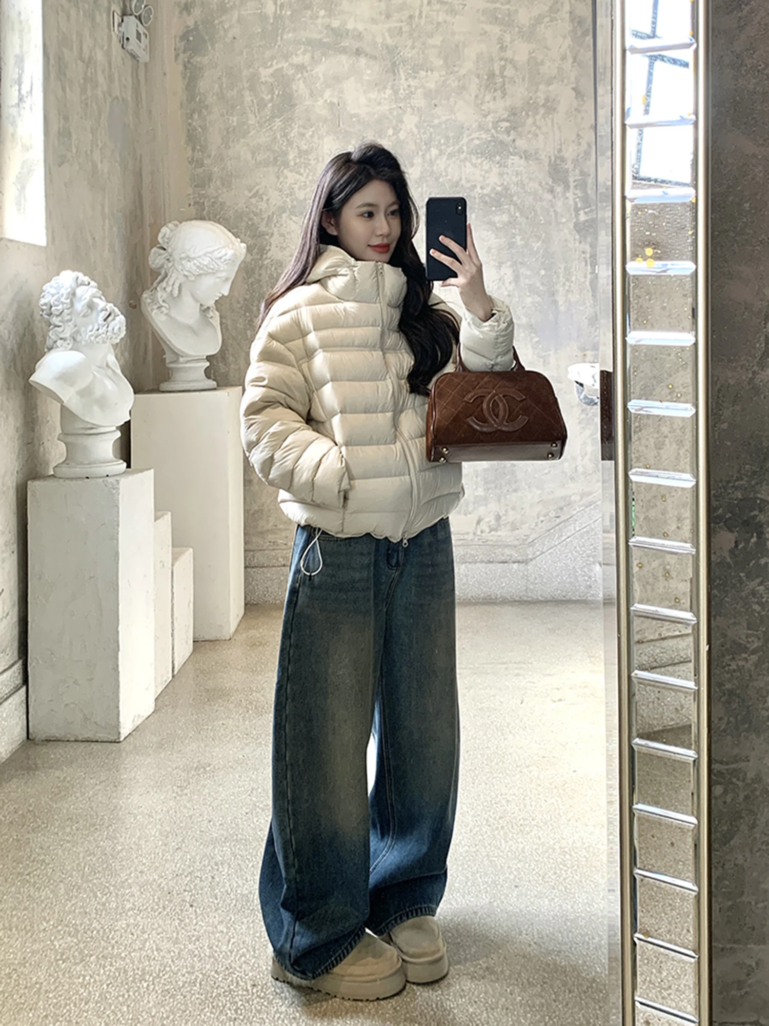 

Warm Casual Women's down Jaet with Hood 90 Du down Loose Fit Versatile Outerwear for Winter ey Color