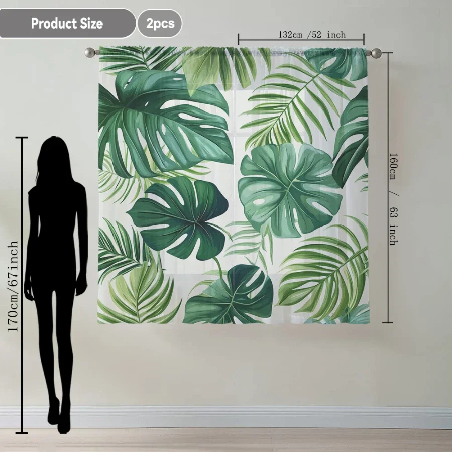 Lush Tropical Green Leaf Pattern Curtains sheer window drapes for modern home decor bright natural light filtering