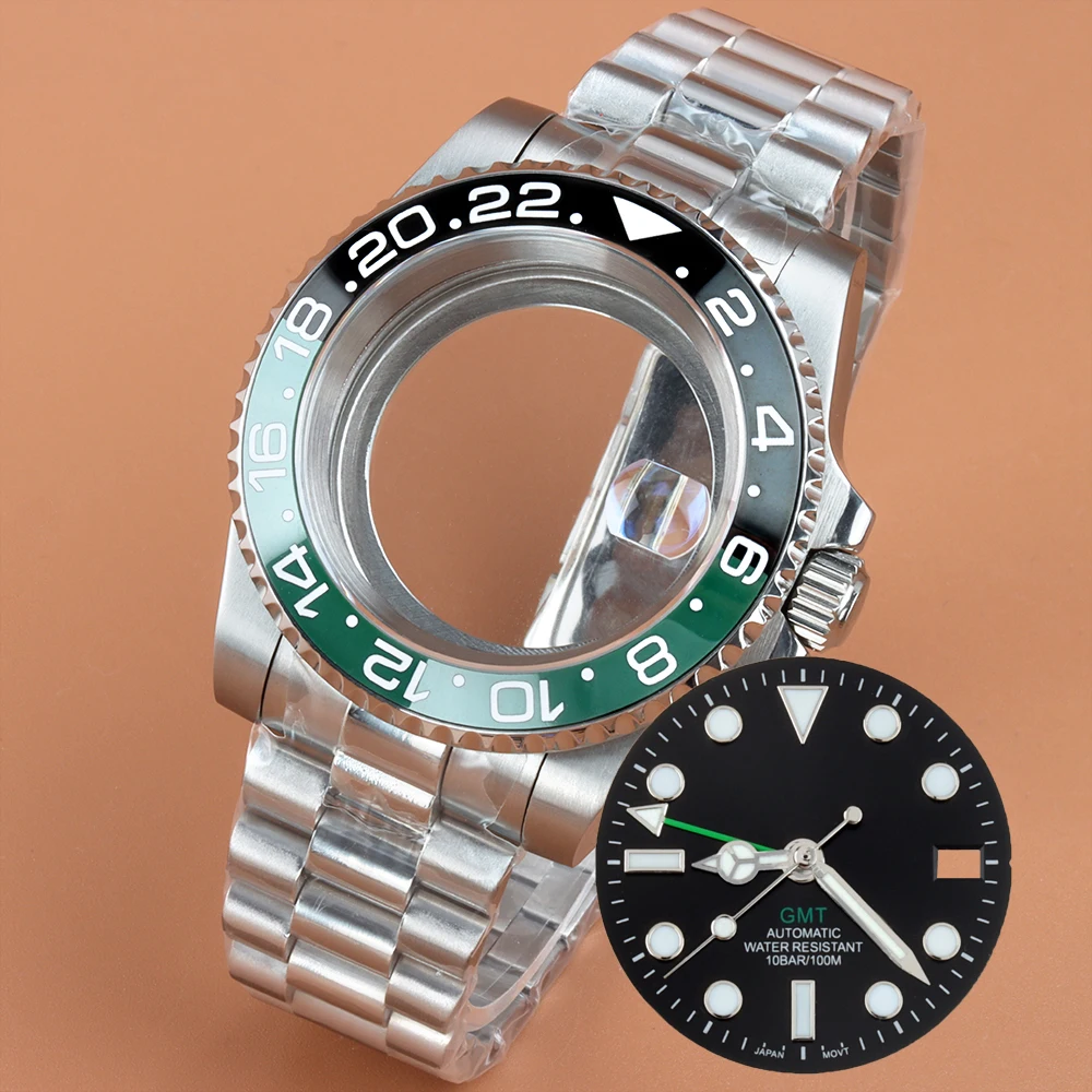 

NH35 Sapphire glass 40MM Case Presidential Strap Fit GMT nh35 Dial Hands Green Luminous For Seiko NH35 NH36 NH38 NH34 Movement