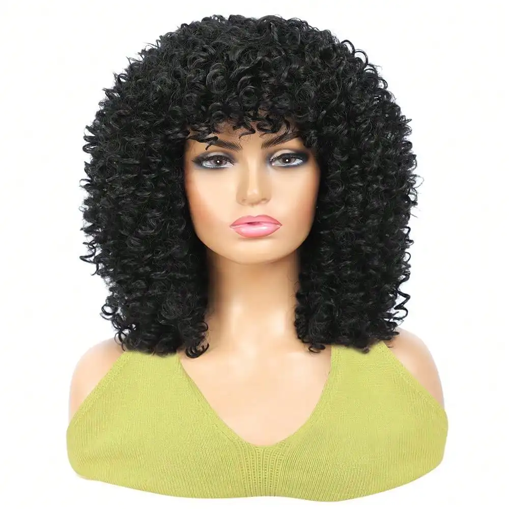 شعر مستعار نسائي أفرو قصير مجعد من MSIWIGS، شعر صناعي مقاوم للحرارة، أشقر بني وأحمر وأسود #4