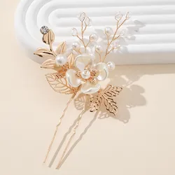 Wedding U-shape Hairpin With Pearl Floral Hair Clip Fork For Women Fashion Bride Hair Jewelry Charming Crystal Princess Tiaras