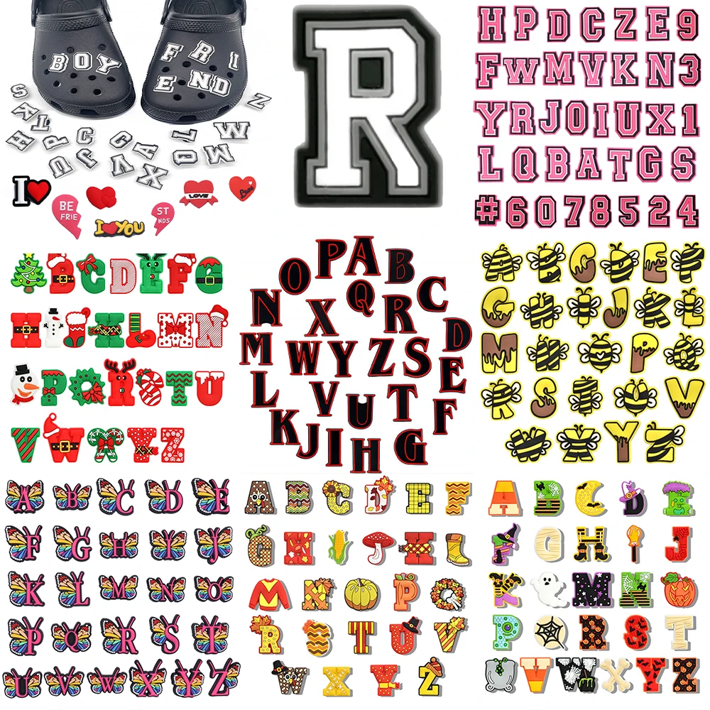 26-200pcs Hot Sales Cartoon Letter Series PVC Shoe Accessories DIY Detachable Waterproof Creativity Fashion Party Gifts