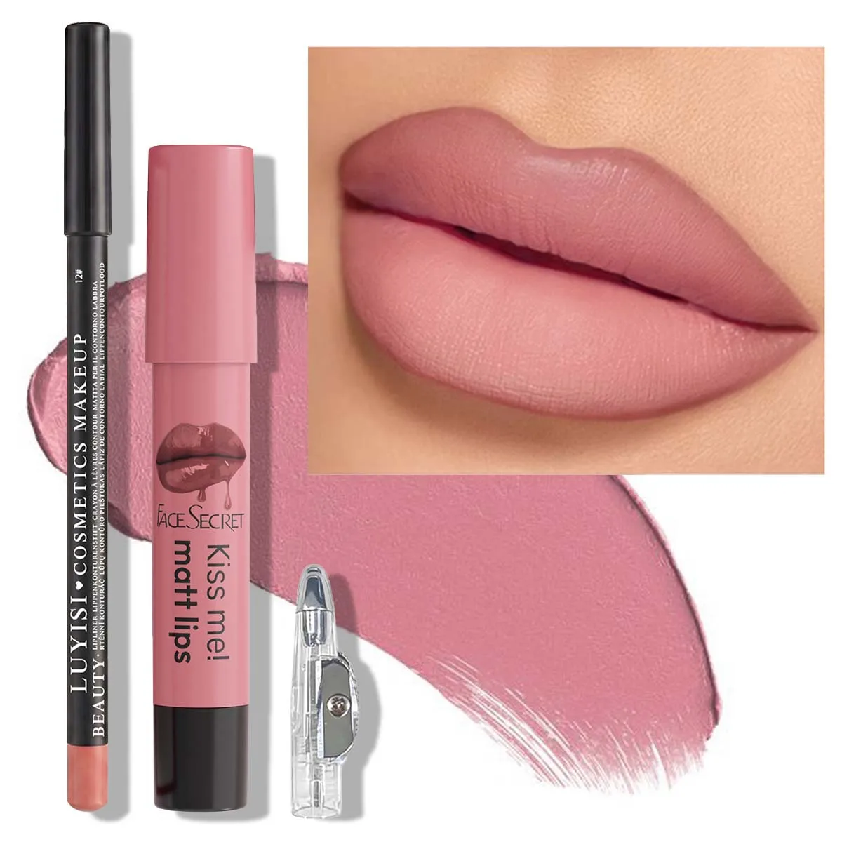 3pcs Every Occasion Lip Kit Set-1pc Velvet Lipliner+1pc Matte Lipstick+1pc Sharpener,Smooth Texture,Defined Lip Look,Women Gift.