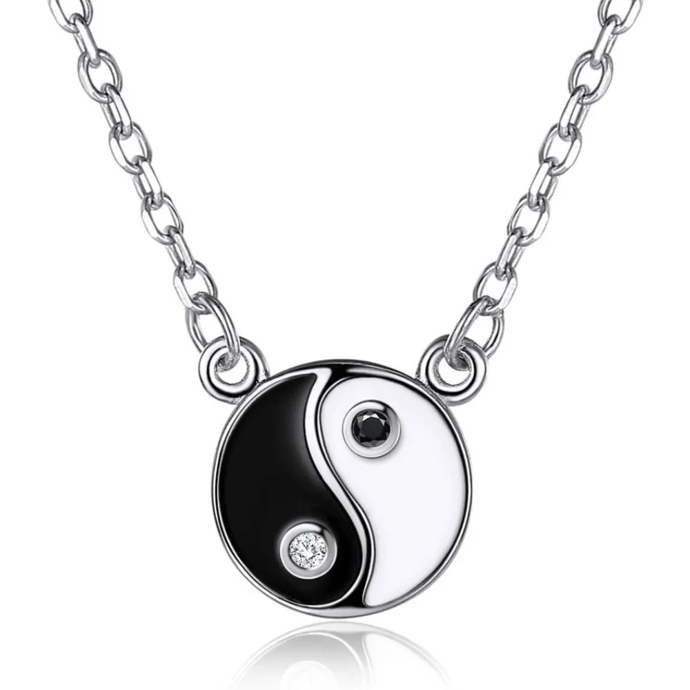 

925 Sterling Silver Yin Yang Amulet Pendant Chinese Taoism Symbol Talisman Charm Pendant Necklace for Men Women, 18''