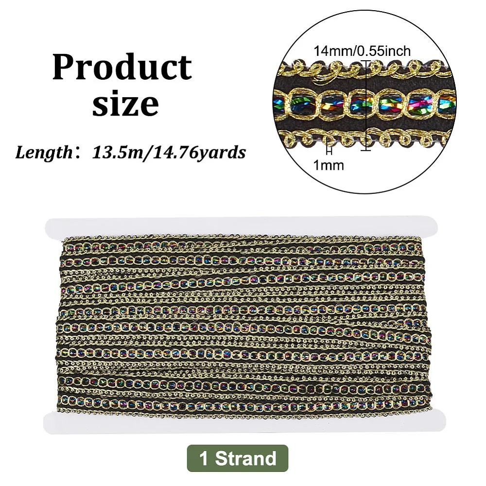 13.5M Metallic Lace Trims for Sewing Decoration Black 1/2 inch(14mm) 14.76 Yards(13.5m)/Strand