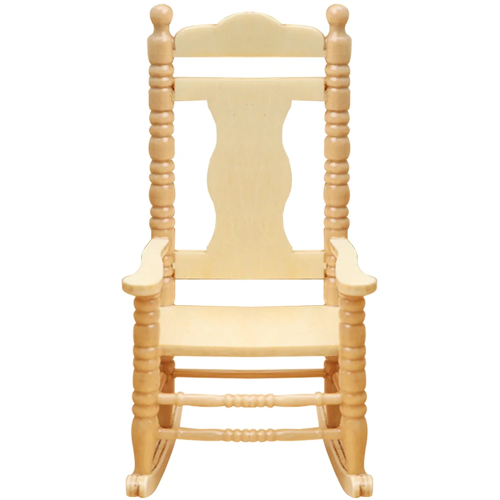 Dollhouse Stool Mini Chair Model Wooden Furniture Baby Toy Miniature Decor Rocking Ornament Tiny Figurine