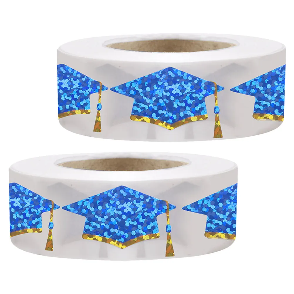2 szt. Naklejki na czapki absolwentów, powlekane papierowe uszczelki do kopert, dekoracje na świętowanie klasy 2025, mini brokatowe etykiety