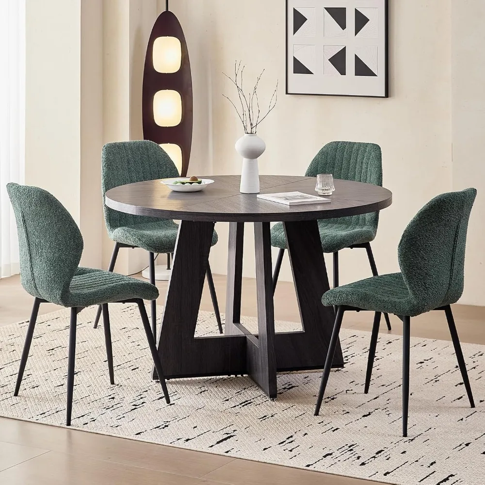 

Boucle Dining Chairs Set of 4, Modern Minimalist Upholstered Kitchen Chairs with Contoured Back and Metal Legs,