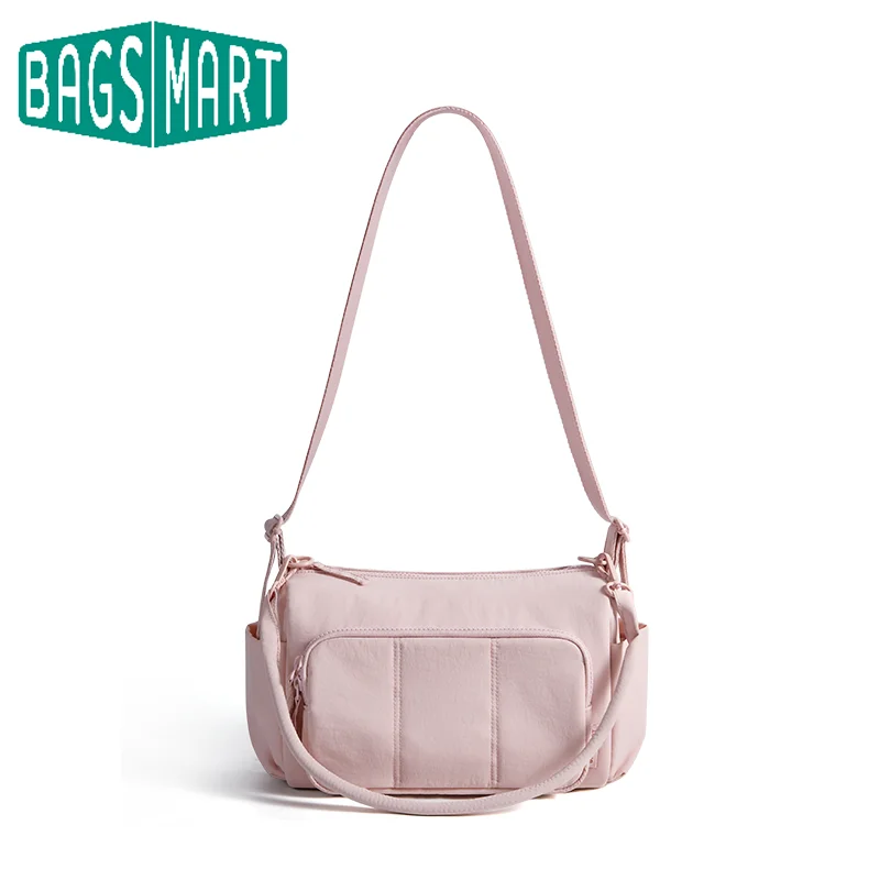 

BAGSMART Повседневная нейлоновая сумка через плечо, однотонная сумка на плечо, большая вместительная женская сумка для подмышек, дорожная сумка