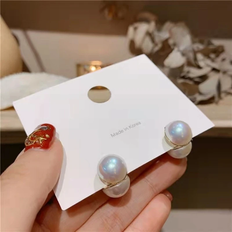 White Half Round Ball Pearl Stud Earring for Women Ear Buckle Korean French Luxury Temperament Jewelry Accessories Wedding Gift