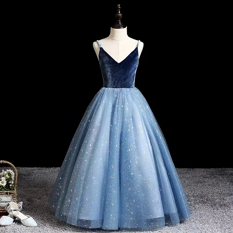 Iridescent Blue Grey Child Flower Girl Dress Tulle Appliques Princess Wedding Party Baptism First Communion Gown Floor Length