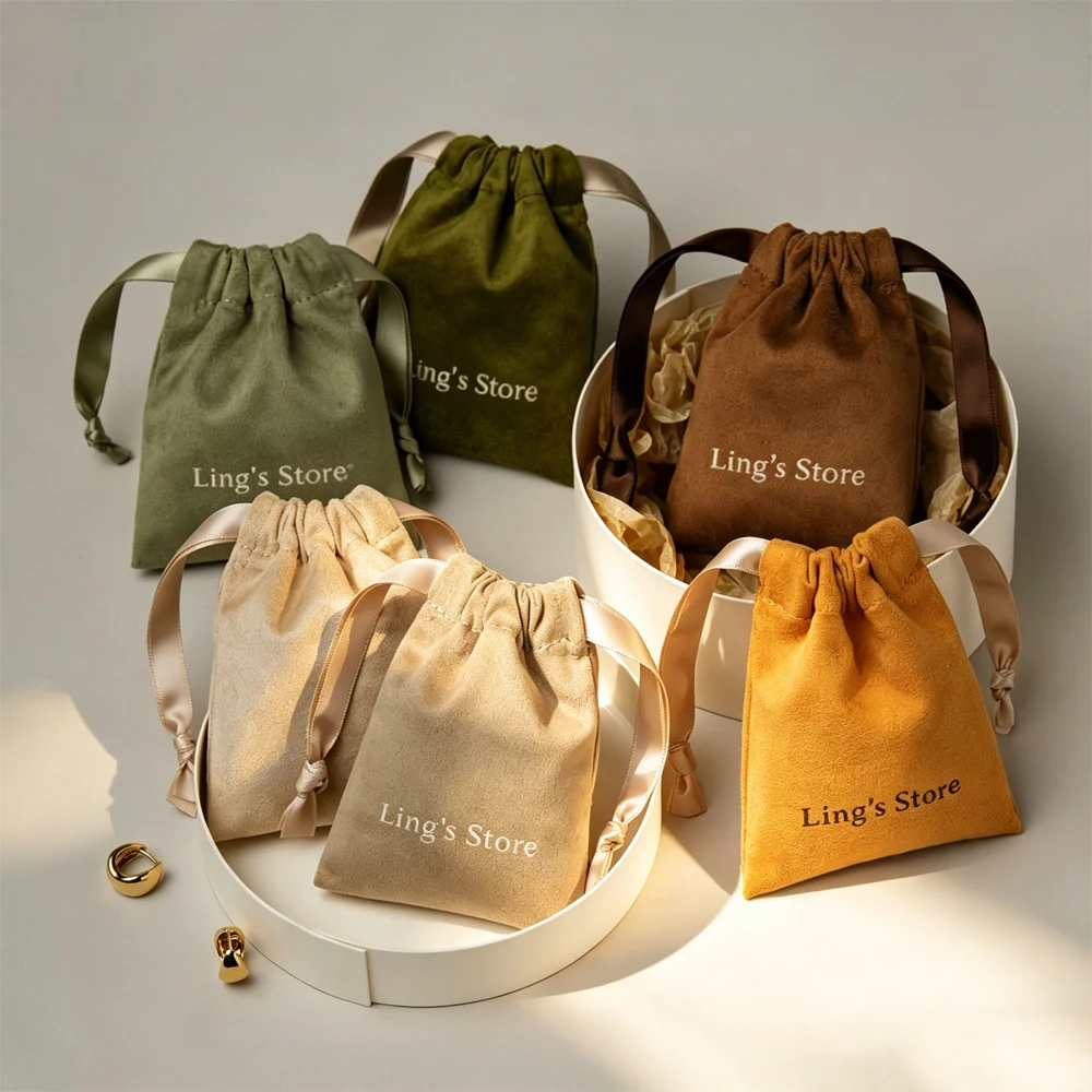 100Pcs Wholesale Customized Flannel Jewelry Drawstring Bag Earrings Rings Bracelet Necklace Cosmetic Wedding Favors Candy Pouch view 2