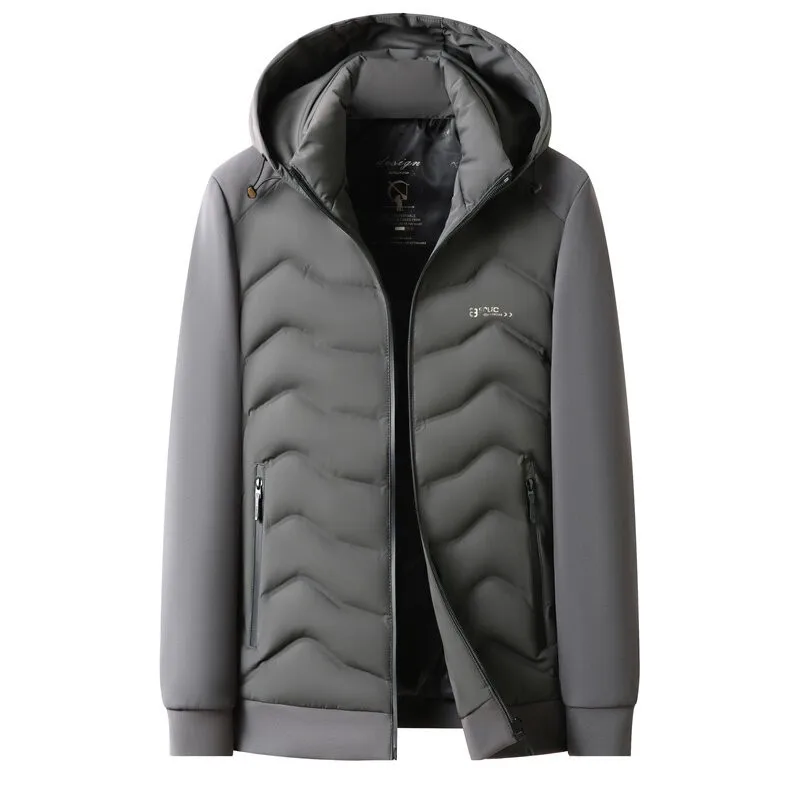 Brand White Duck Down Hooded Jacket Zipper Solid Color Casual Multifunctional Men's Winter Warm Windproof Jacket Coat