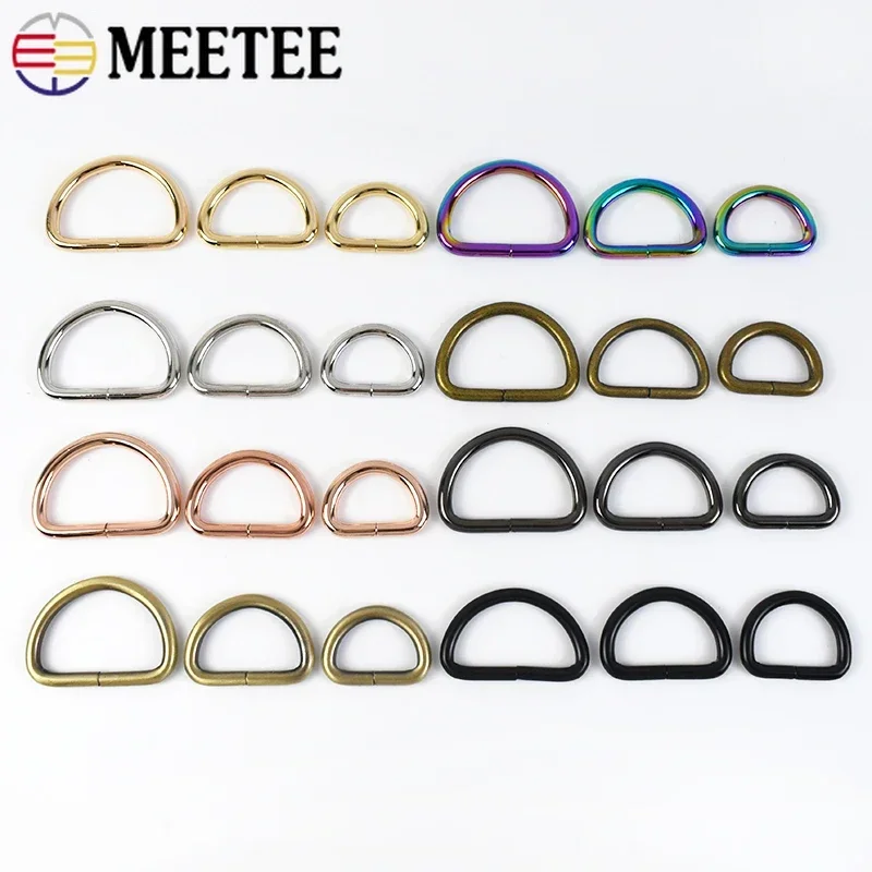 

Meetee 50Pcs 13-50mm Metal D Rings Buckles Bag Strap Connector Clasp Shoes Clothes Belt Buckle Keychain D-ring DIY Accessories