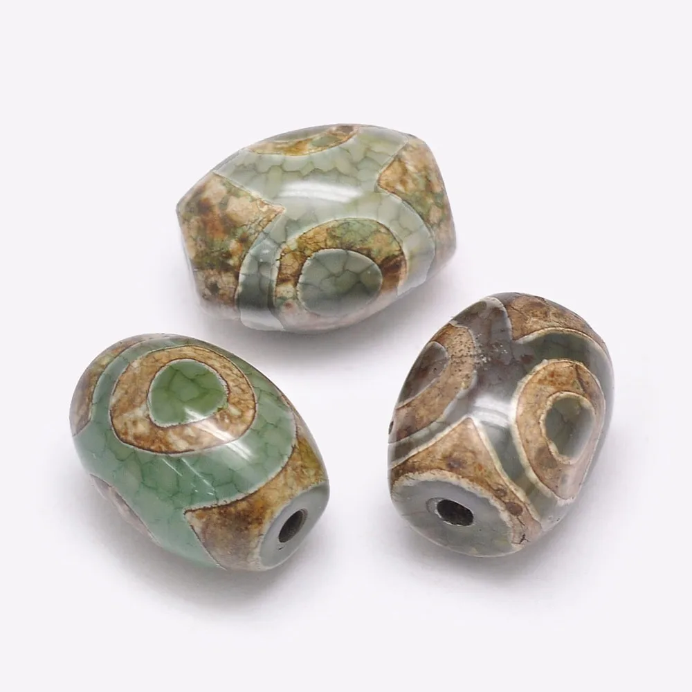 

20pcs style 3-Eye dZi Beads Agate Beads Dyed & Barrel Three Eyes Dark Olive Green 15~17x12~13mm Hole: 2.5~3mm
