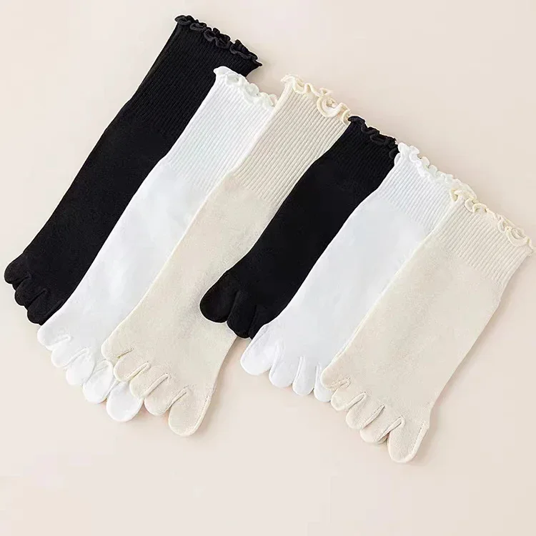 Stringy Selvedge Toe Socks Women Five Finger Sock Fashion Cotton Stockings Sports Running Solid Black White Grey Sox lace socks