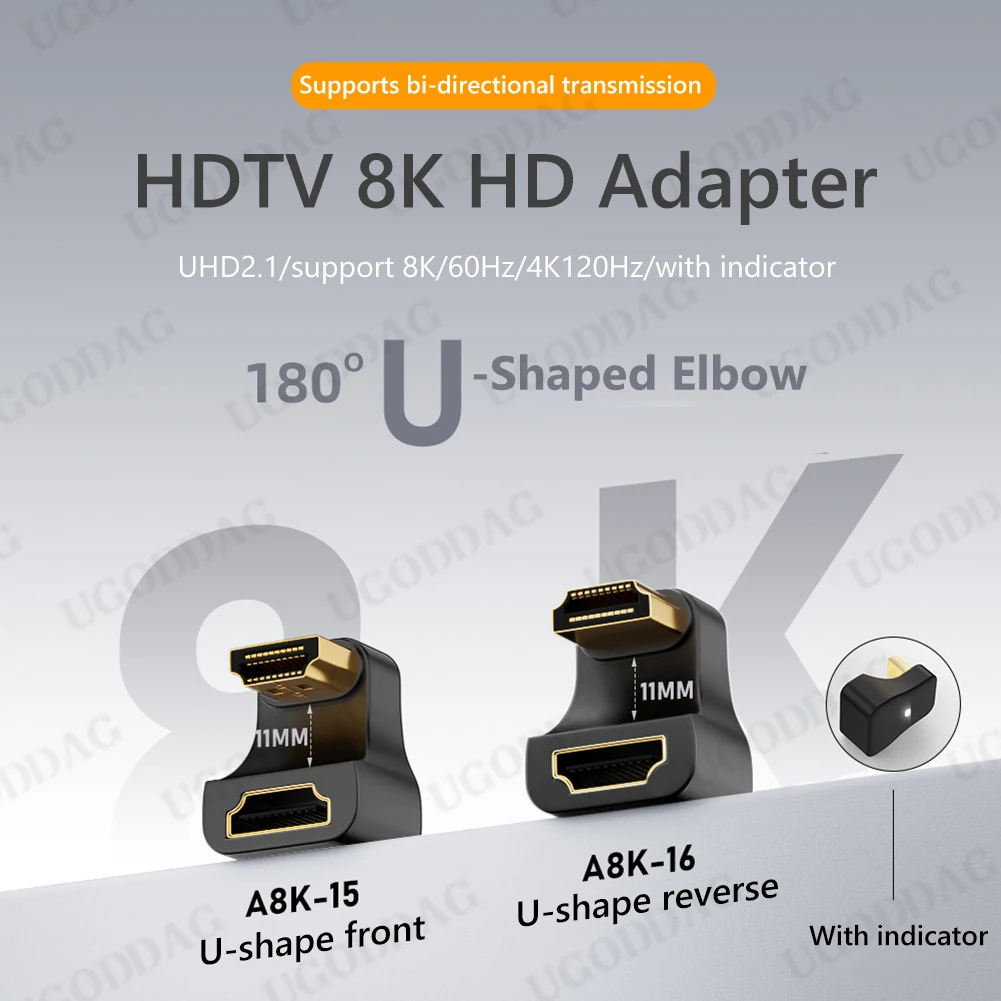 HDMI-compatible Adapter Splitter Male To Female to HDMI-compatible Male Converter Adapter 180 Degree Converter Extender 8K/60Hz