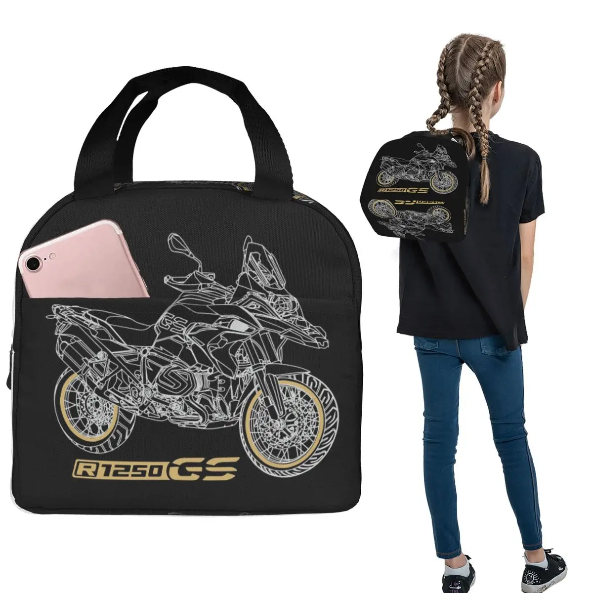 GS 1250 R 1250 Adventure Motorcycle Insulated Lunch Bag for Women Kids Leakproof Food Boxes Thermal Lunch Box Tote