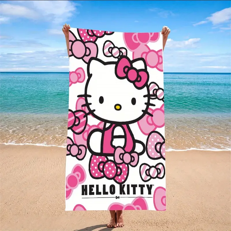 Toalla de playa de dibujos animados Anime Hello Kitty Toalla de baño absorbente fuerte de fibra ultrafina adecuada para playa, piscina y baño
