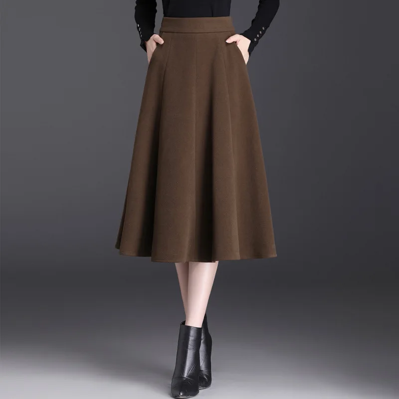 

Woolen Skirts for Women Midi Korean Style Fashion Faldas Largas Mujer Moda 2022 Autumn Winter High Waist Black Skirt Clothing